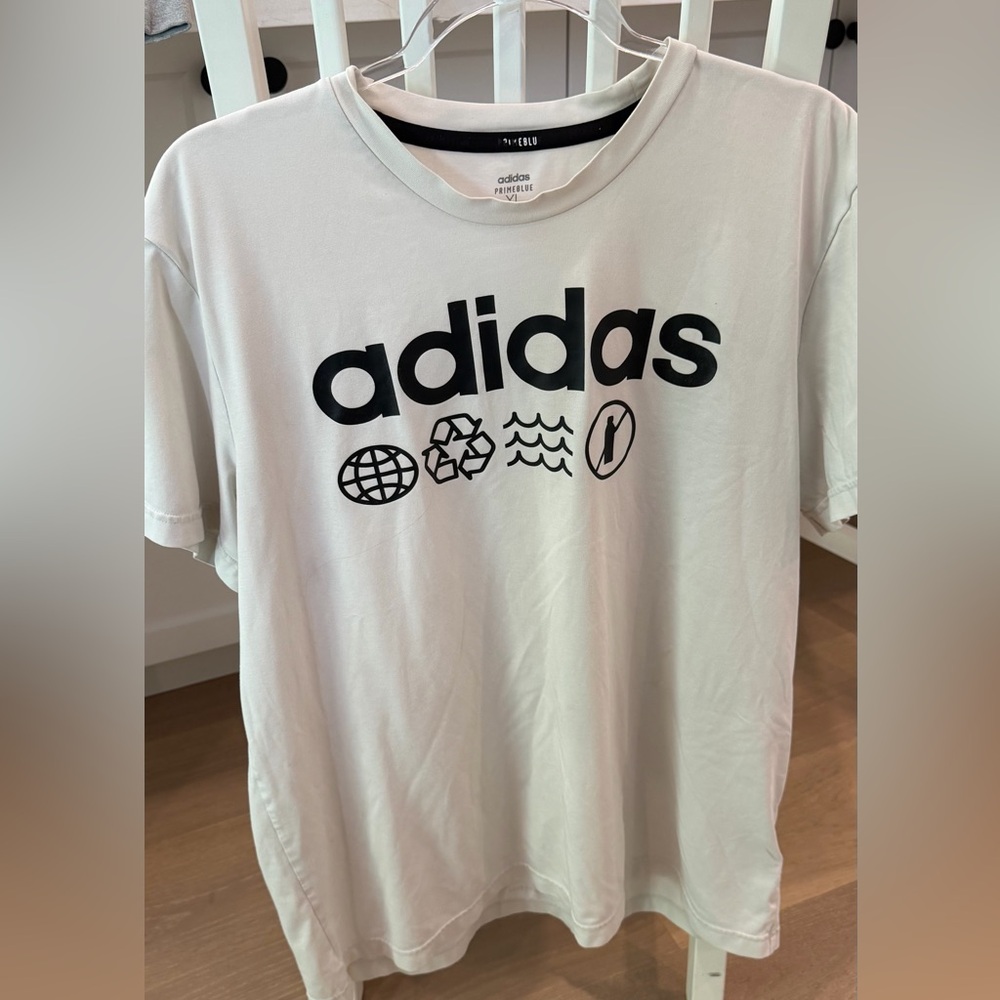 adidas White T-Shirt with Black Logo and Icons
